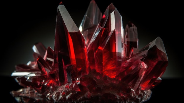 A close up of a piece of red crystals