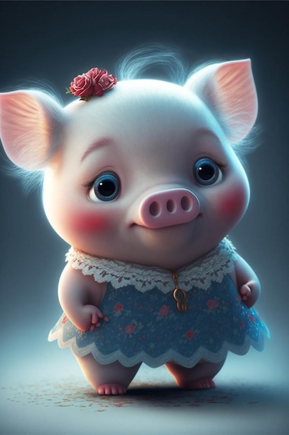 Close up of a pig wearing a dress generative ai