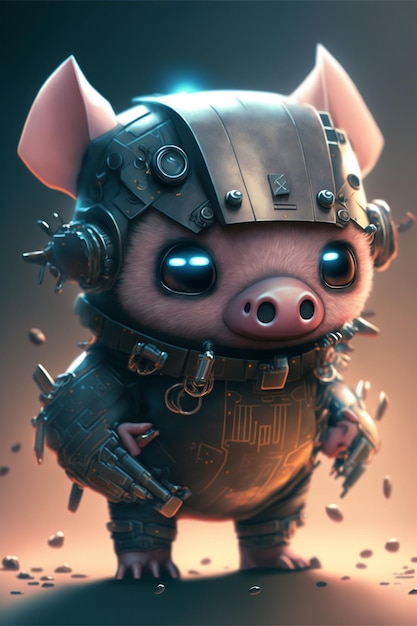 Close up of a pig wearing a helmet generative ai