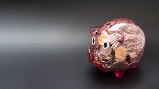 Photo close-up of piggy bank against gray background