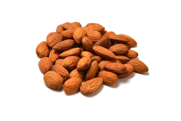 Close up on pile of almonds isolated