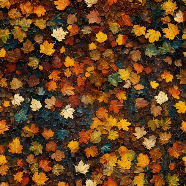 a close up of a pile of autumn leaves