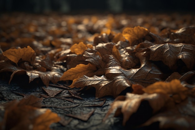 A close up of a pile of autumn leaves