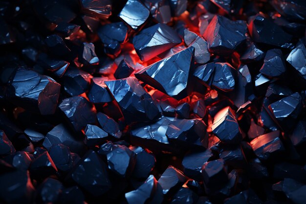 a close up of a pile of blue crystals with red light generativ ai