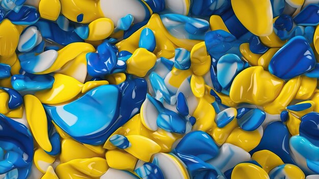 A close up of a pile of blue and yellow paint