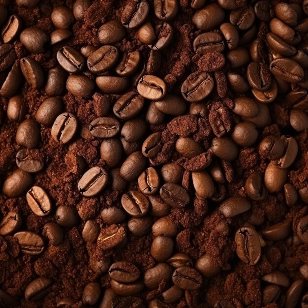 A close up of a pile of coffee beans with a brown background generative ai