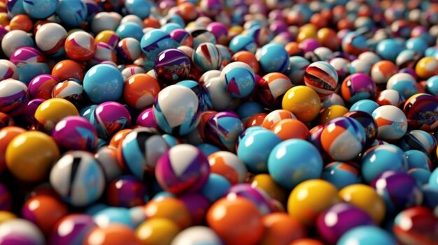 A close up of a pile of colorful balls with a lot of them generative ai