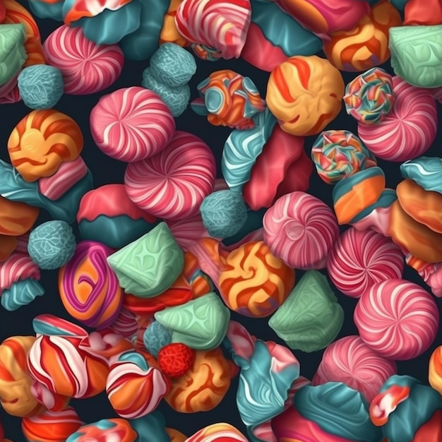 A close up of a pile of colorful candies on a black background generative ai