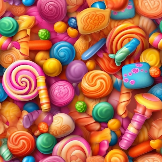 Photo a close up of a pile of colorful candy with lots of different colors generative ai