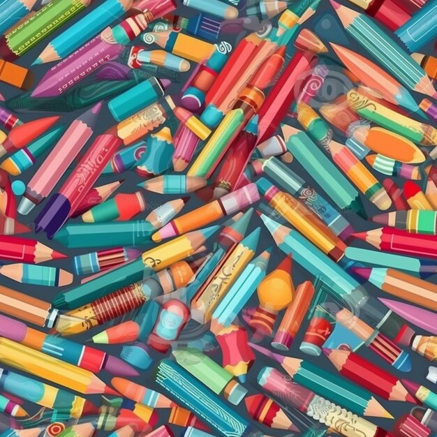 Близкий взгляд на кучу красочных карандашей