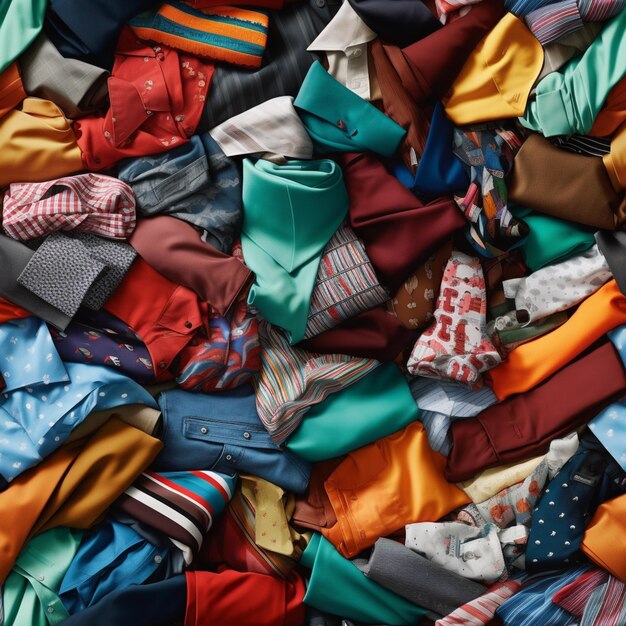 a close up of a pile of colorful ties and shirts generative ai