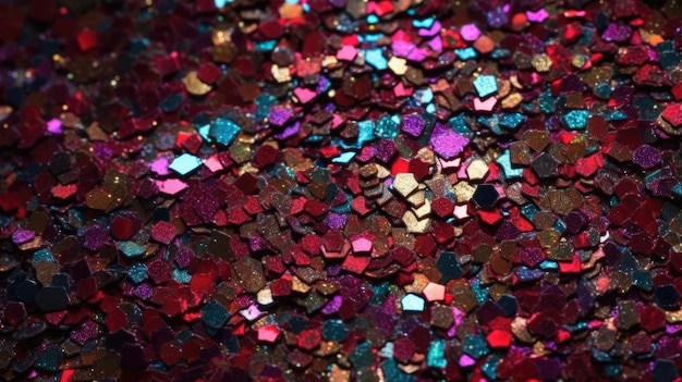 A close up of a pile of glitter with a blue heart on the top.