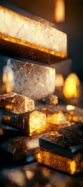 A close up of pile gold bars with some generative ai