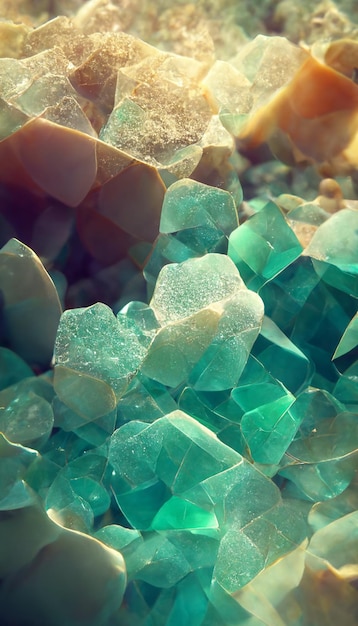 A close up of a pile of green and blue gemstones