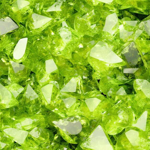 a close up of a pile of green crystals with white triangles generative ai