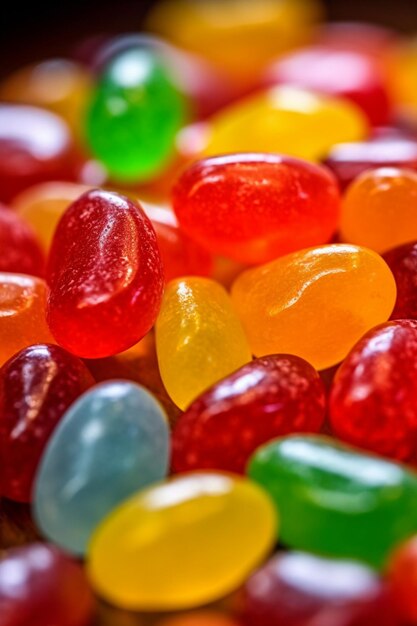 A close up of a pile of jelly beans with a black background generative ai