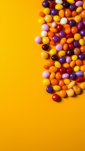 A close up of a pile of jelly beans on a yellow background generative ai