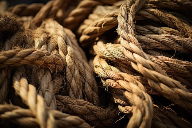Premium Photo  A close up of a pile of knotted strands of jute rope in 