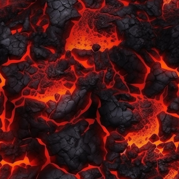 A close up of a pile of lava with red hot lava generative ai