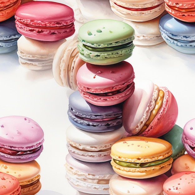 A close up of a pile of macarons with different colors generative ai