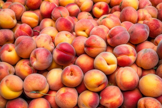 A close up of a pile of peaches sitting on top of each other generative ai