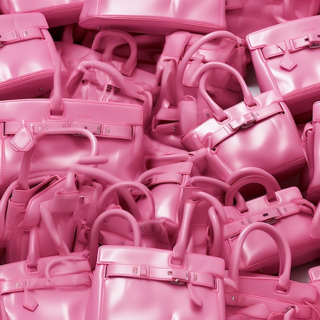 a close up of a pile of pink purses with handles generative ai