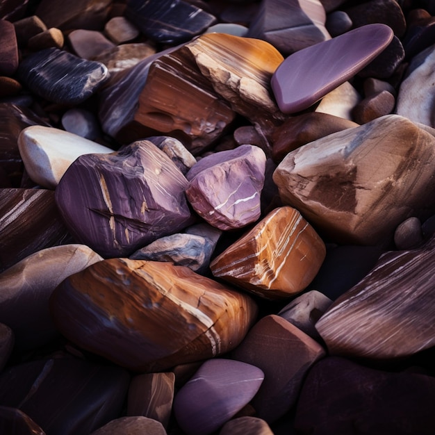 a close up of a pile of rocks and stones on a beach generative ai