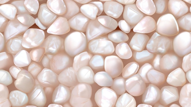 Foto un primo piano di una pila di perle bianche con un disegno a forma di cuore ai generativo