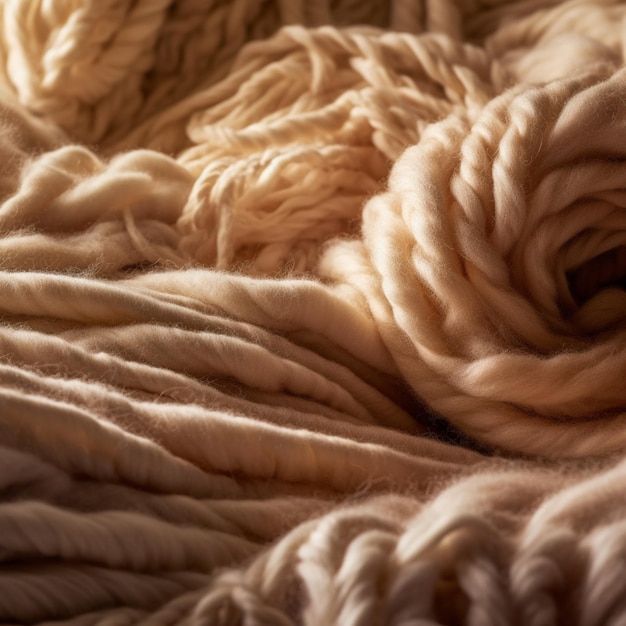 A close up of a pile of wool on a bed generative ai