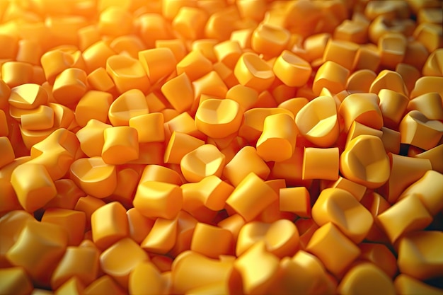 A close up of a pile of yellow cubes