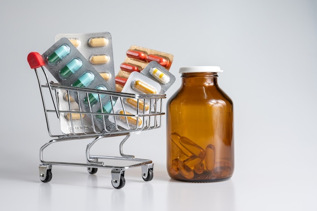 Close-up of pills in a shopping cart