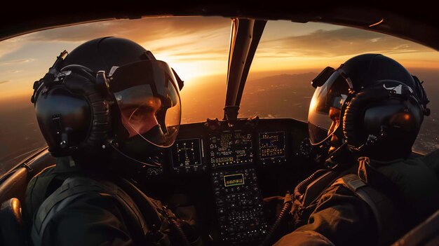 Close Up of Pilot and CoPilot with Joystick in Cockpit generated by AI