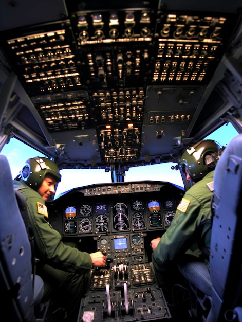 Close Up of Pilot and CoPilot with Joystick in Cockpit generated by AI