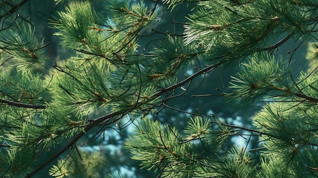 A close up of a pine tree branch with the word pine on it