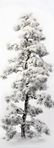 Photo a close up of a pine tree covered in snow on a white background generative ai