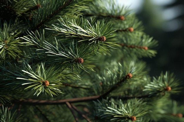 a close up of a pine tree with a blurred background.
