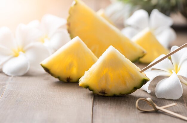 Close-up of pineapple fruits on table