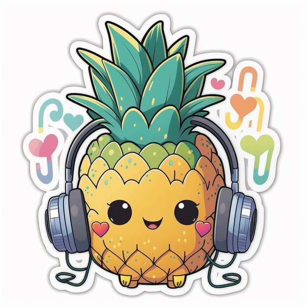 A close up of a pineapple with headphones on generative ai