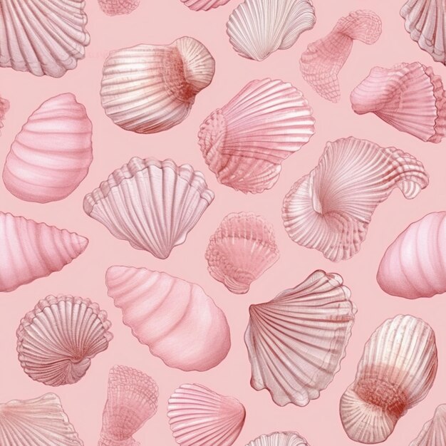 Photo a close up of a pink background with a lot of shells generative ai