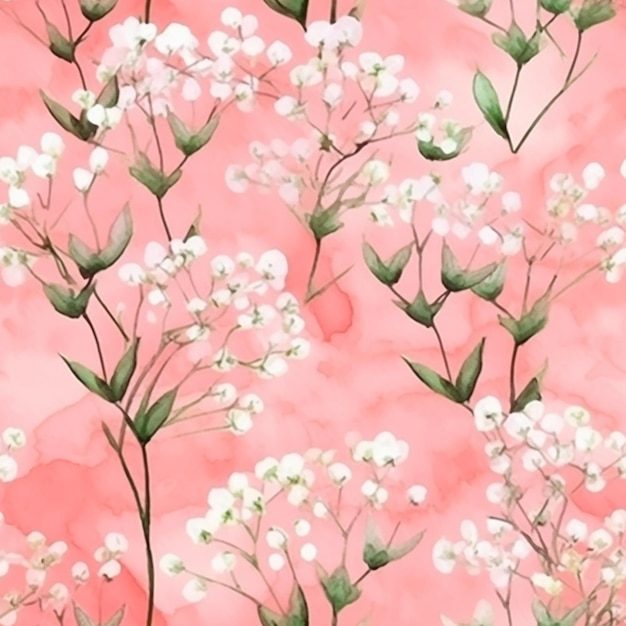 A close up of a pink background with white flowers generative ai