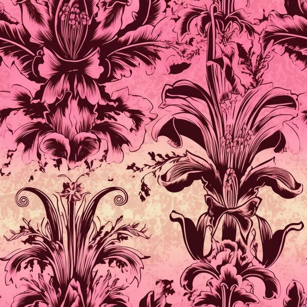 壁にピンクと黒の花のパターンのクローズアップ