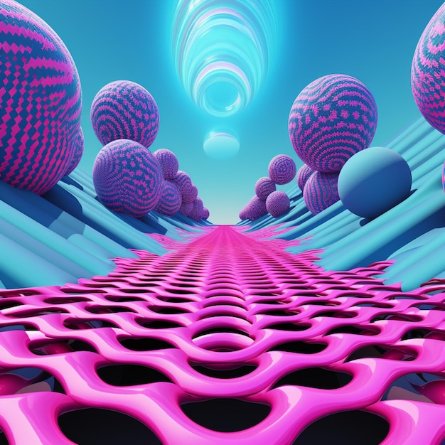 Photo a close up of a pink and blue abstract background with a lot of spheres generative ai