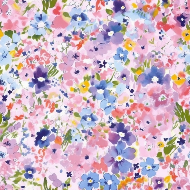 a close up of a pink and blue floral print fabric generative ai