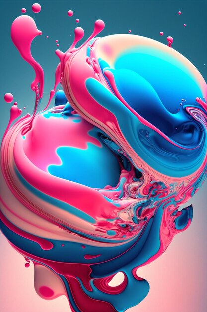 Foto primo piano di una pittura liquida rosa e blu ai generativa