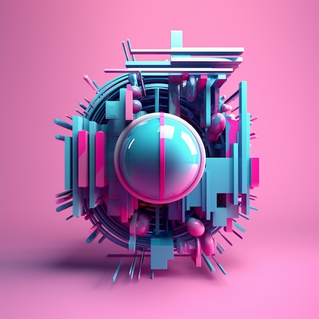 Photo a close up of a pink and blue object with a pink background generative ai