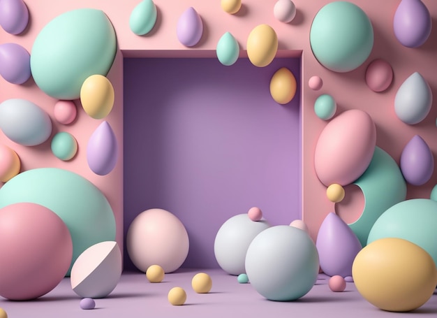 A close up of a pink and blue room with balloons generative ai