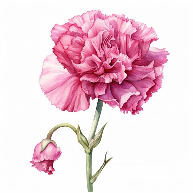 Photo a close up of a pink carnation flower with a stem generative ai