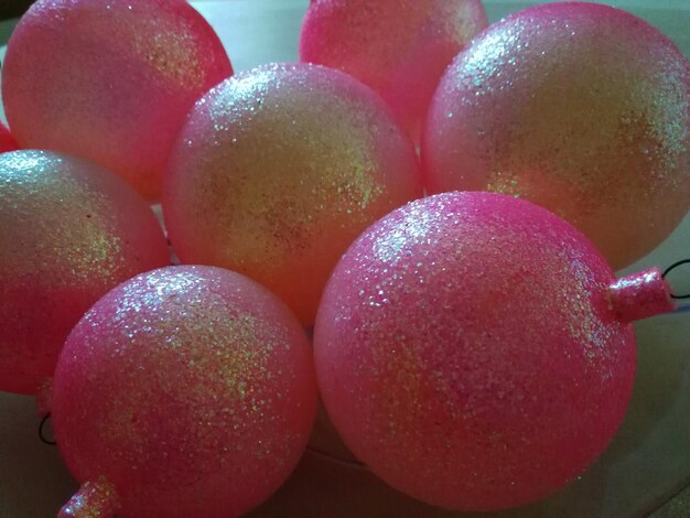 Close-up of pink christmas ornaments