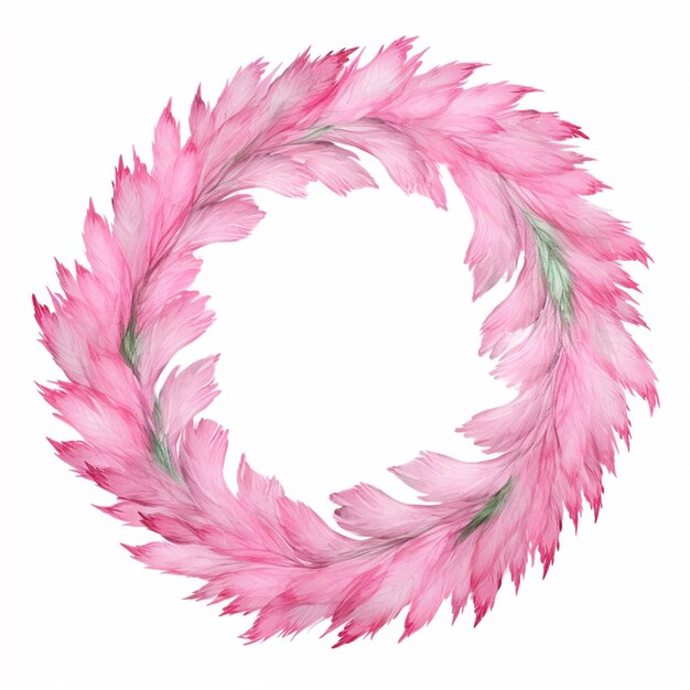 a close up of a pink feather wreath on a white background generative ai