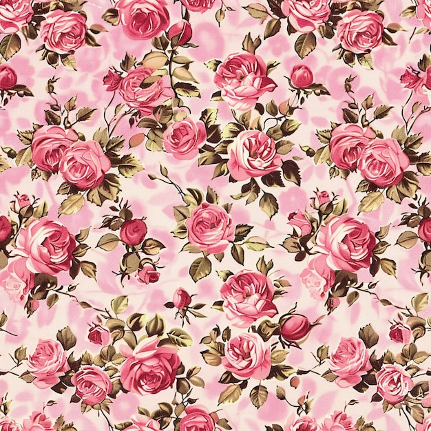 ピンクのバラの束でピンクの花の織物のクローズアップ